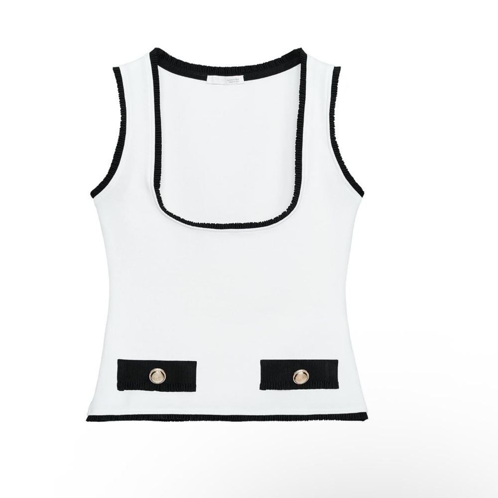Zara White Tank Top with Black Trim